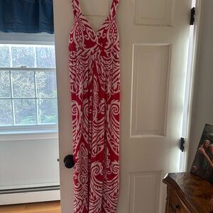 Red and White Patterned Maxi Dress
